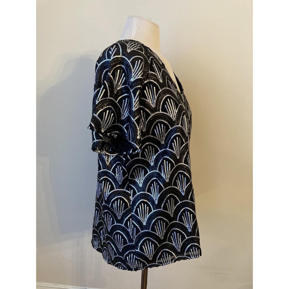Y2k Vtg Cremieux shirt Black White Sequin Sz M Whimsigoth Grannycore - Picture 8 of 13